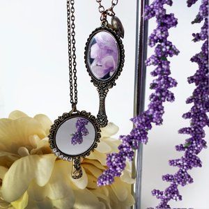 2 vintage mirror necklaces antique gold pendants